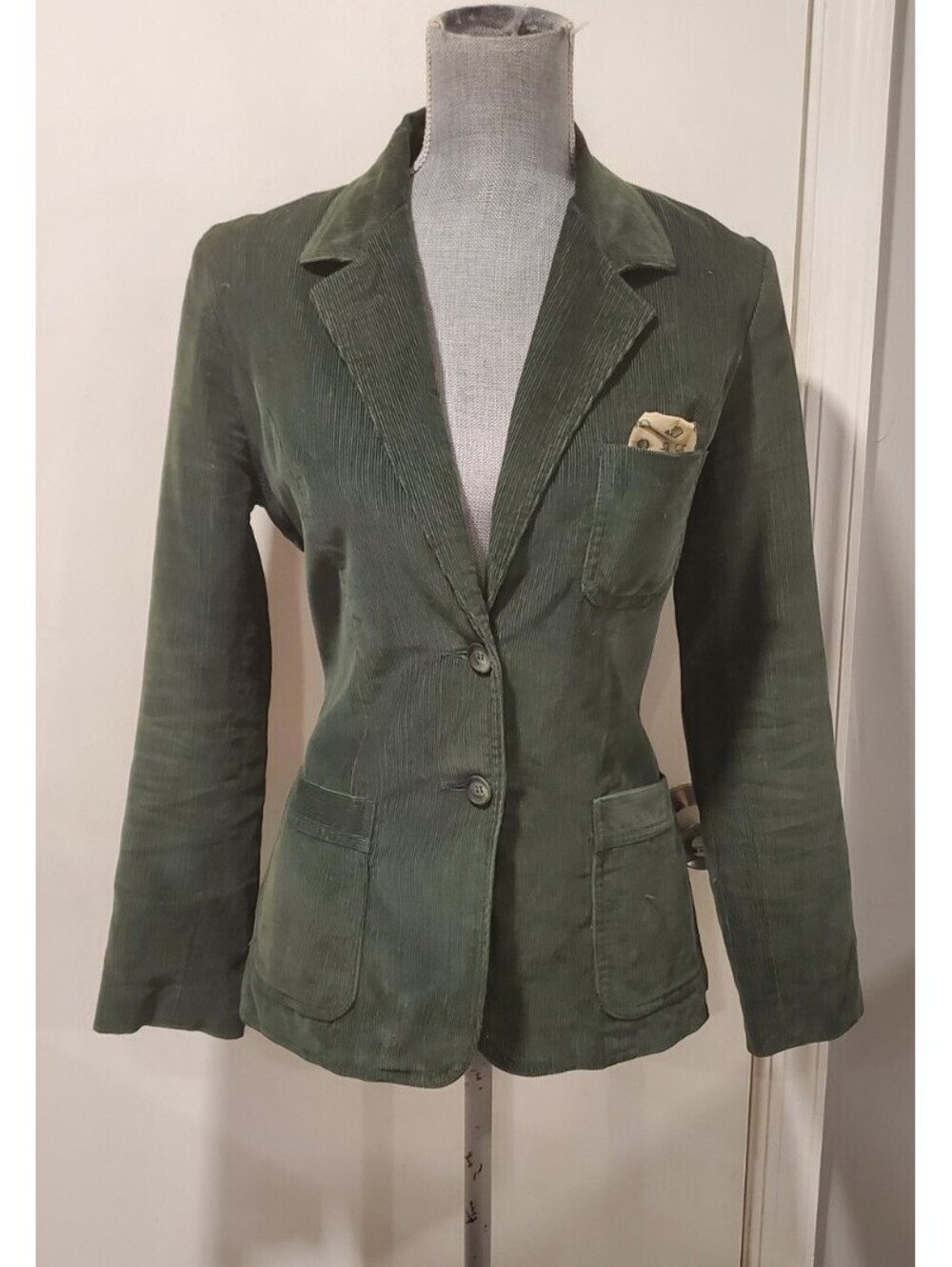 Panther Size 9/10 Olive Green Corduroy Blazer Vintage 60s 70s Pocket Square